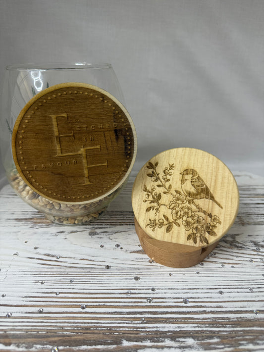 Songbird and Blossoms Laser Engraved Wood Coaster