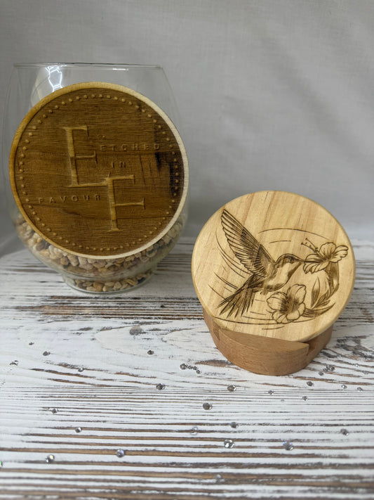 Hummingbird & Hibiscus Laser Engraved Wood Coaster