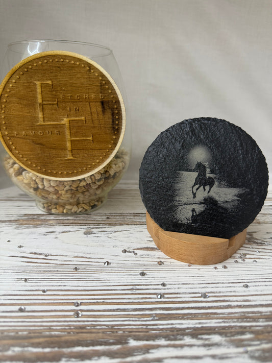 Moonlit Horse Laser Engraved Slate Coaster