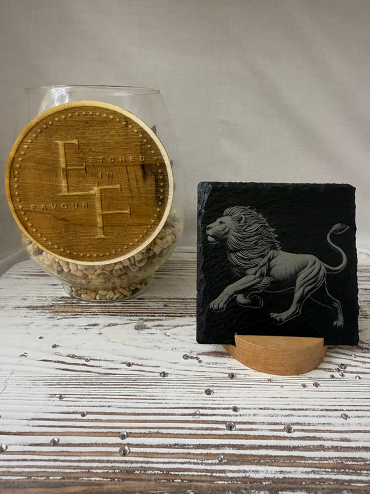 Regal Lion Laser Engraved Slate Coaster