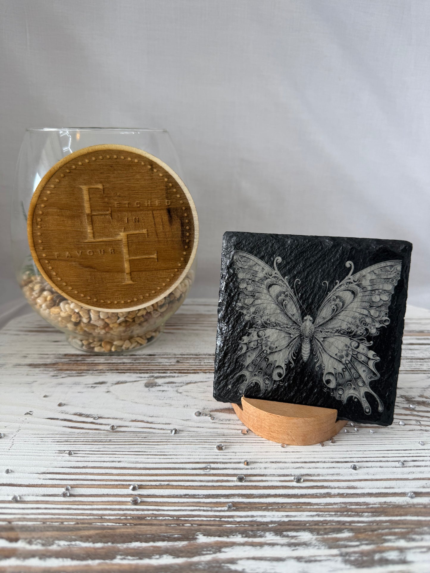 Elegant Butterfly Laser Engraved Slate Coasster