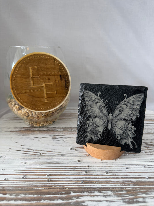 Elegant Butterfly Laser Engraved Slate Coasster