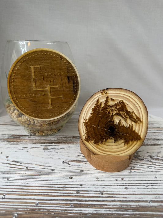 Mountain Forest Scene Laser Engraved Wood Decor