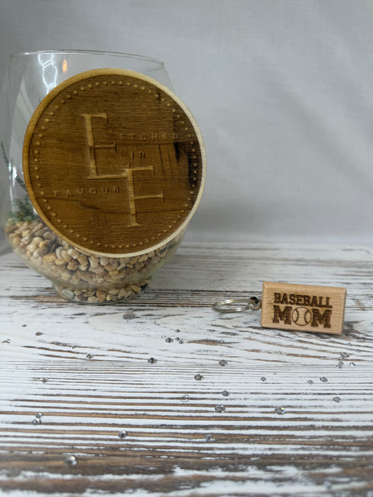 Baseball Mom Laser Engraved Wooden Keychain