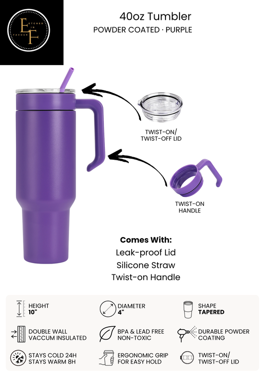 Purple 40oz Tumbler - Custom Laser Engraved